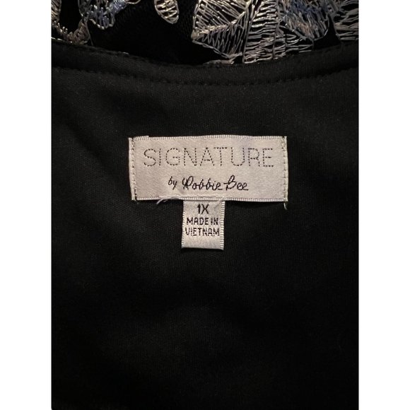 Signature by Robbie Bee Sz 1X  Black/Beige Embroidered Overlay Sleeveless A-Line - Picture 3 of 8